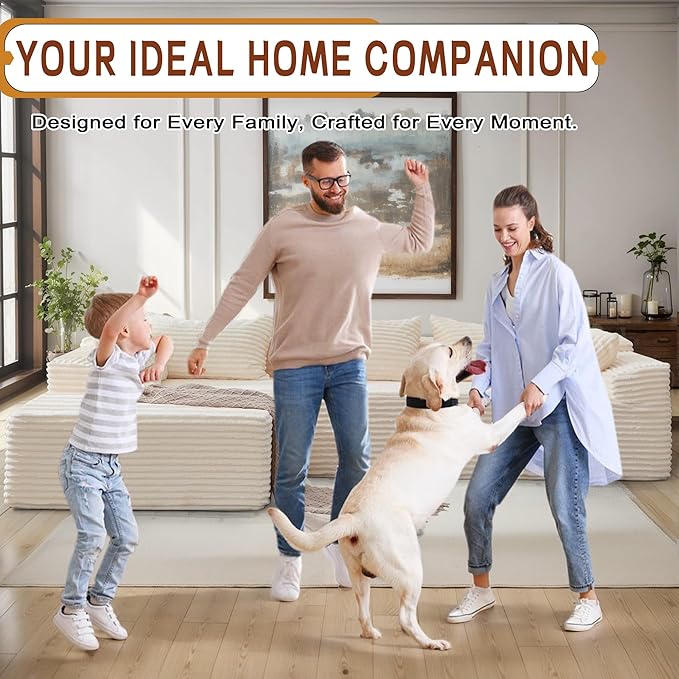 110 L-Shaped Modular Sectional Sofa with Chaise Boneless Comfy Corduroy Fluffy Couch with Deep Seat and Side Pockets Flexible Module Combination for Living Room No Assembly Side Pockets