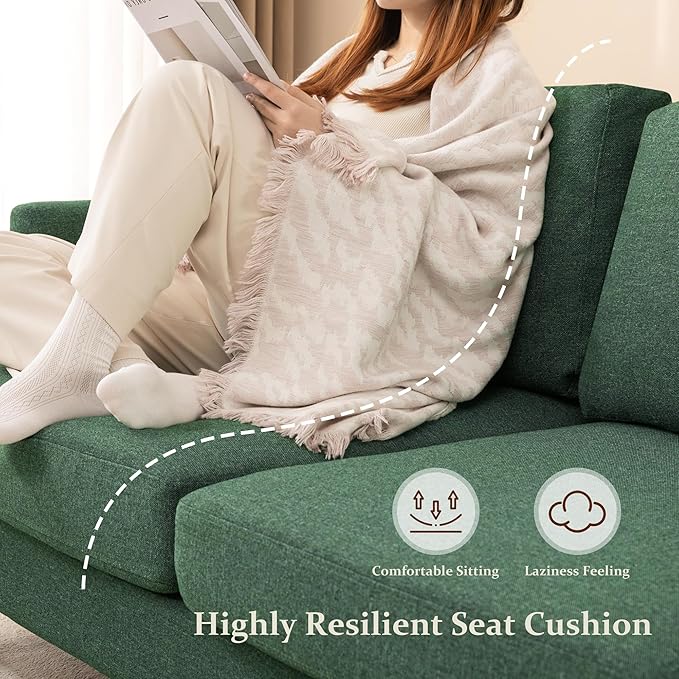 Loveseat Sofa 56 Mid Century Modern Small Couches for Small Spaces Love Seat with 2-Seat Upholstered Cushion Sofa Couches for Bedroom Living Room Apartment Office (Green)