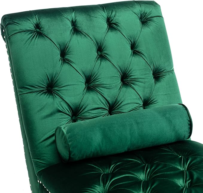 Leisure Velvet Concubine Sofa Accent Sofa Chaise Reclining Lounger Barrel Sofa with Acrylic Feet (Green)