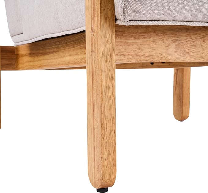 Scott Living Fluffy Low Profile Accent Chair Modern Living Room Armless Lounge Chair Fabric Comfy Reading Chair for Bedroom Wooden Frame and Thick Padded Seat Dark Beige+Natural