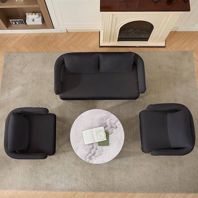 51 Comfy Loveset Sofa Black Small Teddy Love Seat Sofa Bedroom Mini Couch Living Room Side Chair with Gold Metal Legs for Dressing Area Reception Room Office (Black)