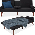 Best Choice Products Mid-Century Modern Upholstered Futon Convertible Folding Sofa Bed Small Couch w/Rounded Armrests 2 Cupholders - Black