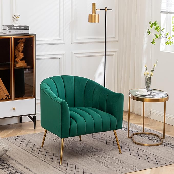 Modern Velvet Tub Chair Armchairs Barrel Accent Dinning Chair with Gold Plated Metal LegsThick Soft Padded Seat for Living Room
