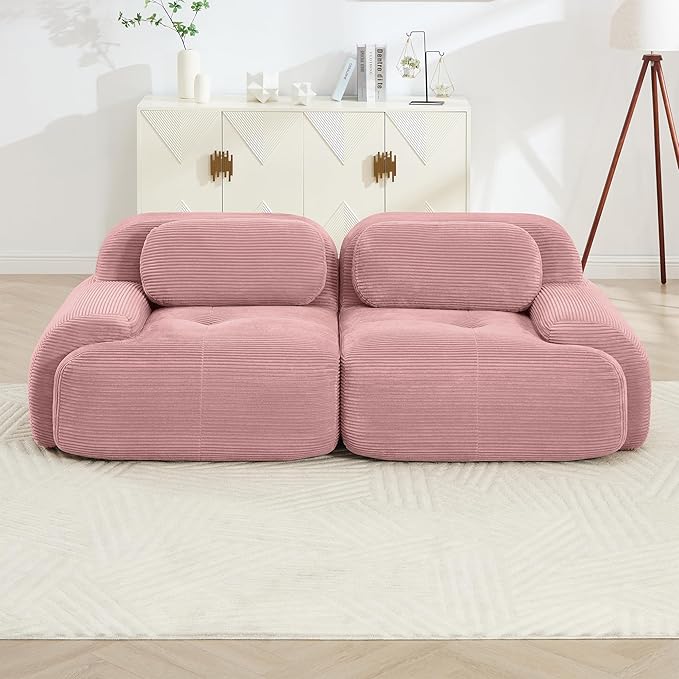 81.8 Inch Modular Sectional Sofa 2-Seater Cloud Couch with Deep Seat Boneless Couch with Pillows for Living Room Apartment Pink