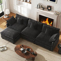 WorthFurni 111.4 Modular Cloud Couch with Ottoman Oversized Deep Seat Sectional Sofa Plush Upholstered 3-Seater Sofa with Pillows for Living Room Bedroom Comfy Modern Modular Couch (Black)