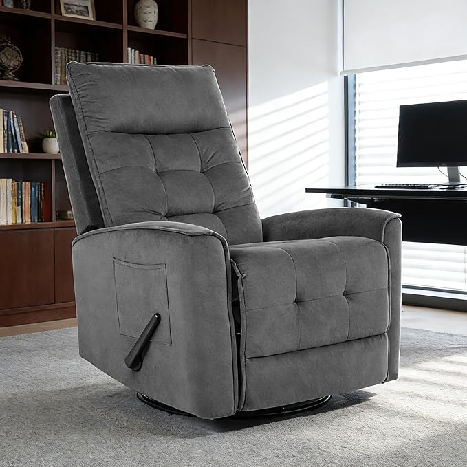 Swivel Rocker Recliner Chair Rocking Chair Small Swivel Recliner for Small Spaces Living Room RV(Dark Grey)