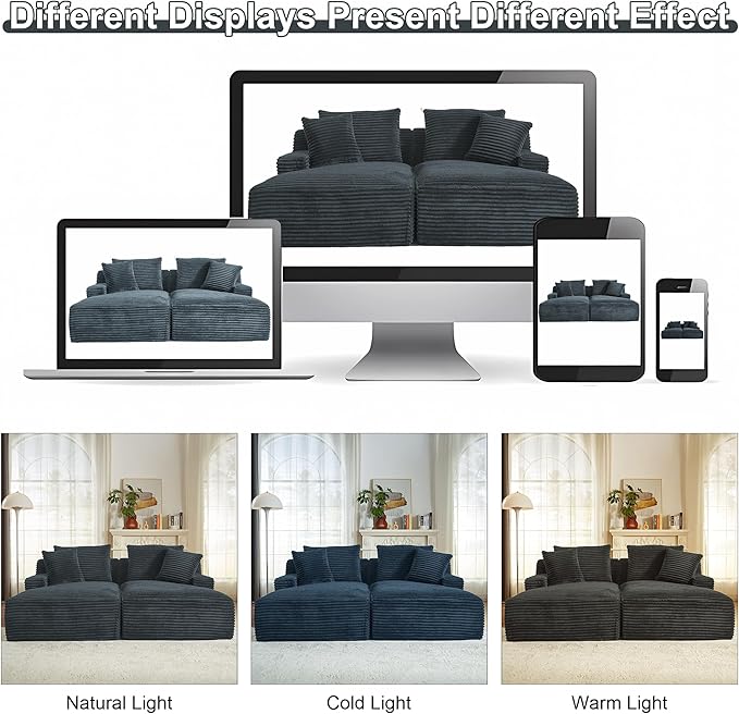 78” Oversized Double Chaise Lounge Indoor Corduroy Sleeper Sectional Couch Upholstered Boneless Cloud Sofa Deep Seat Comfy Plush Chair Bed for Living Room