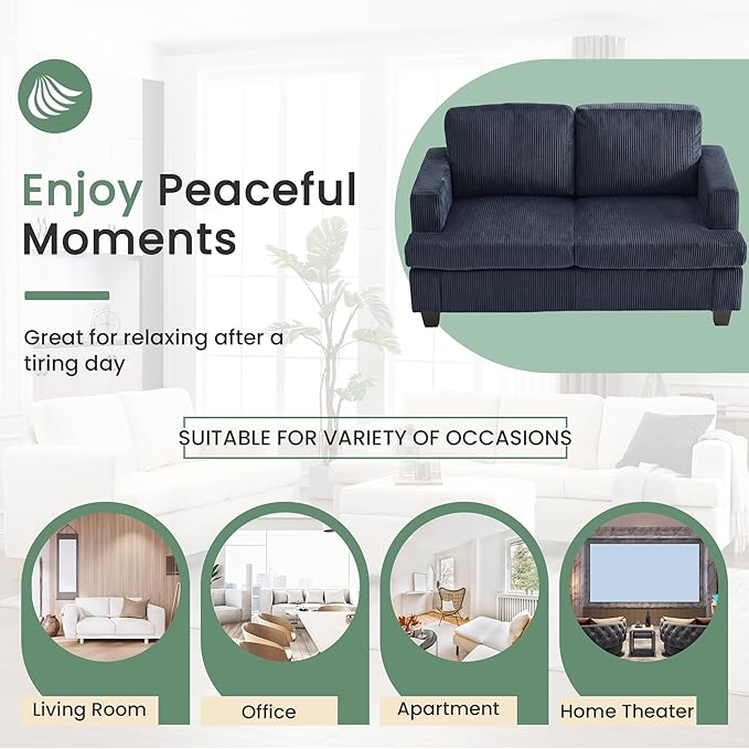 YOUDENOVA Sofa 63” Comfy Loveseat Sofa with Deep Seats Couch for Living Room Modern Sleeper Couch Blue Corduroy