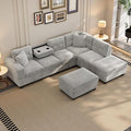 Merax Modern Sectional Sofa with Storage Ottoman L Shaped Couch with 2 Pillows and 2 Cup Holders Polyester Sectional Sofa with Reversible Chaise for Living Room Home Office (Gray)
