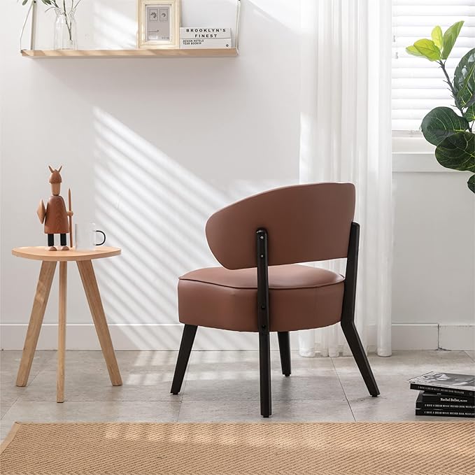 QiMaieeUSA Modern Brown Leather Upholstery Armless Reading Chair for Living Room Bedroom Waiting Room with Rivet Trim Adjustable Height 23.22D x 23W x 31.49H 200 lbs Weight Capacity