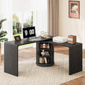ONBRILL 60 Inch L Shaped Desks with Power Outlets360° Rotating Fluted Computer Desk with Storge Swivel Corner Table for Home OfficeWorkstationStudy RoomBlack