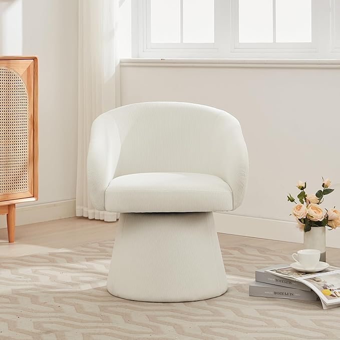Christopher Knight Home Roach Corduroy Upholstered 360° Swivel Accent Chair Wood Frame Barrel Swivel Chair Super Comfort Single Lounge Sofa with Rotation for Living Room/Bedroom Beige