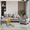 2 Piece Couches Set for Living Room Convertible L Shaped Sofas 3 Seat Couch with Ottoman and Accent Chair Modern Linen Sofa for Small Space (Light Grey)