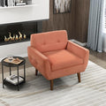 Lexicon Mid Century Modern Accent Chair with Dark Brown Solid Wood Leg Velvet Upholstered Living Room Chair Lounge Arm Chair Tufted Detail Single Sofa Chair Comfortable Reading Chair Orange