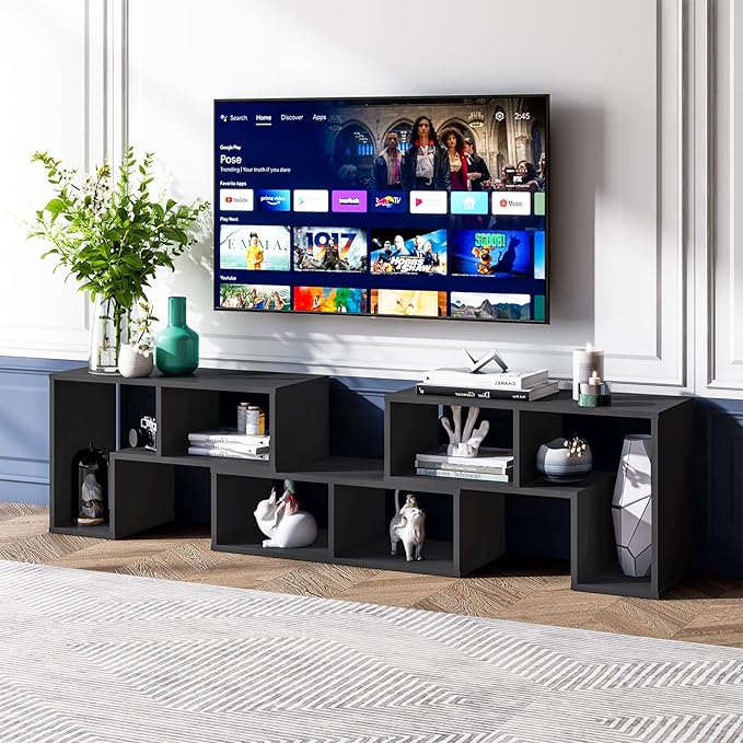 Tangkula 3 Pieces Console TV Stand Free-Combination Entertainment Center for 50 55 60 65 Inch TV Minimalist Modern TV Media Stand DIY Open Storage Bookcase Shelf for Living Room (Black)