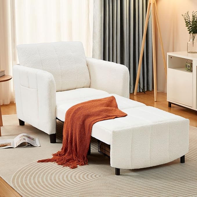 Sleeper Chair 84 Extra Long Convertible Chair Bed Upgraded 3-in-1 to 4-in-1 Pull Out Chair &amp Single Sofa Bed for Adult Sleeping Chair for Living Room &amp Small Space (White)