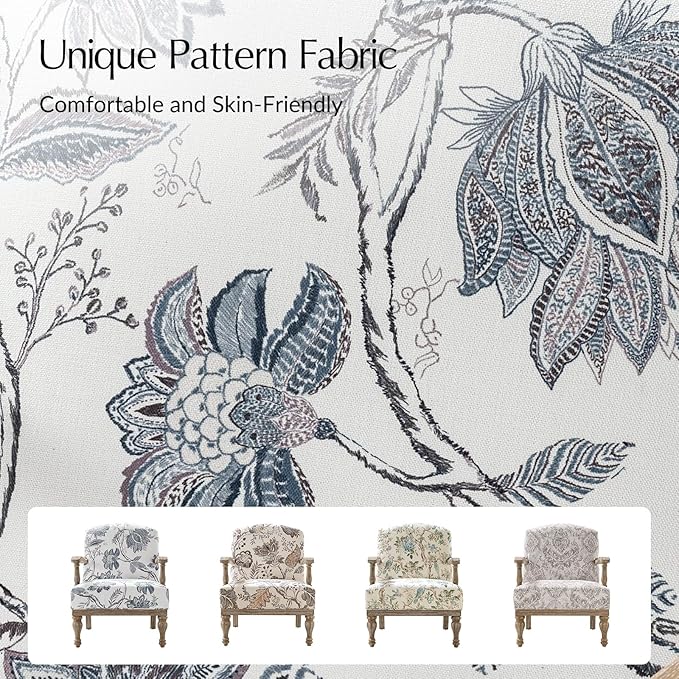 HULALA HOME Floral Accent Chair Set of 2 with Solid Wood Spindle Legs and Arms Upholstered Fabric Armchair with Solid Wood Base Patterned Wingback Chair for Farmhouse Living Room Bedroom Jacobean