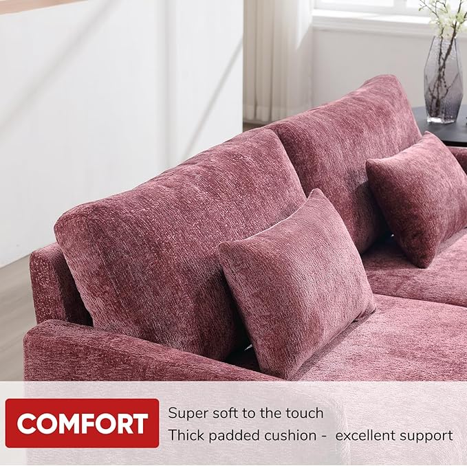 JOYBASE 70 inch Loveseat Sofa Mid-Century Modern Love Seat Couch with Wood Legs Upholstered Comfy Sofa for Living Room Apartment Office Bedroom (Wine Red Chenille)