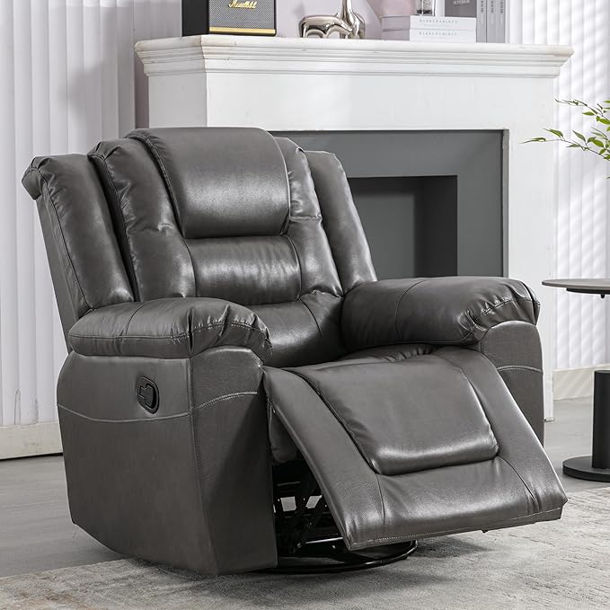 Leather Recliner Chair with Adjustable Backrest Modern Home Theater Seating for Living Room Bedroom Home TheaterRV(Grey)