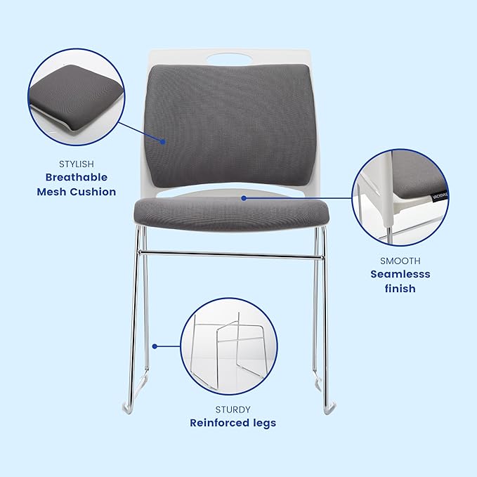 12 Pack Stacking Chairs - 1102LB Capacity Home Office Guest Chair Set With Sled Base Modern Reception Chair for Kitchen Waiting Room Multi-Purpose Use Break Room Training Cafeteria