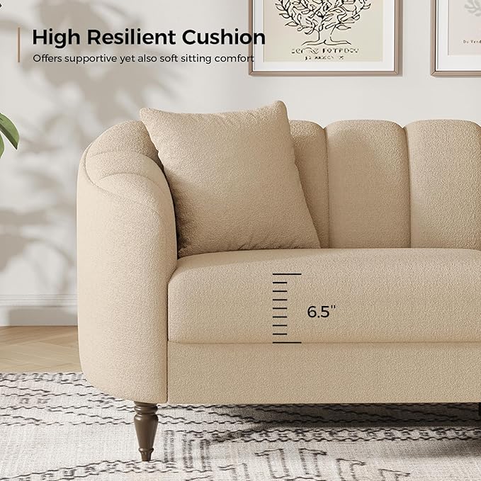 82 Inch Loveseat Sofa Modern Couch and Sofa Curved Petal Design Furniture Sturdy and Easy Installation Small Sofa for Living Room Bedroom Office and Apartment Terry Fleece Fabric Apricot