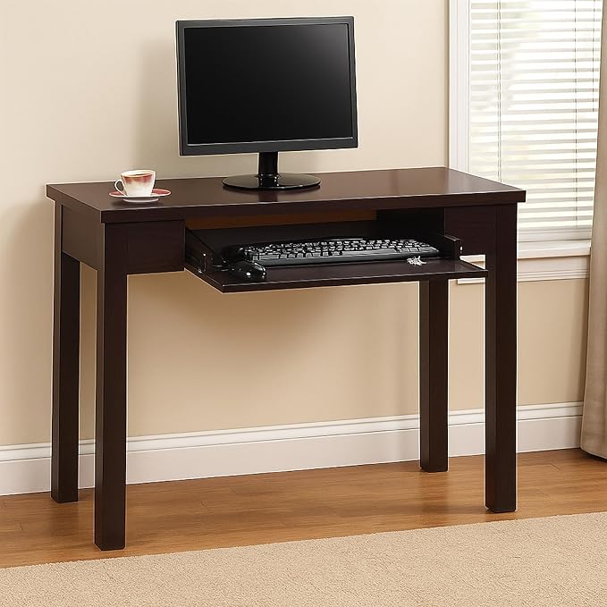 Benjara Computer Desk- Flip-Down Keyboard Drawer- 39 Inch- Red Cocoa Brown