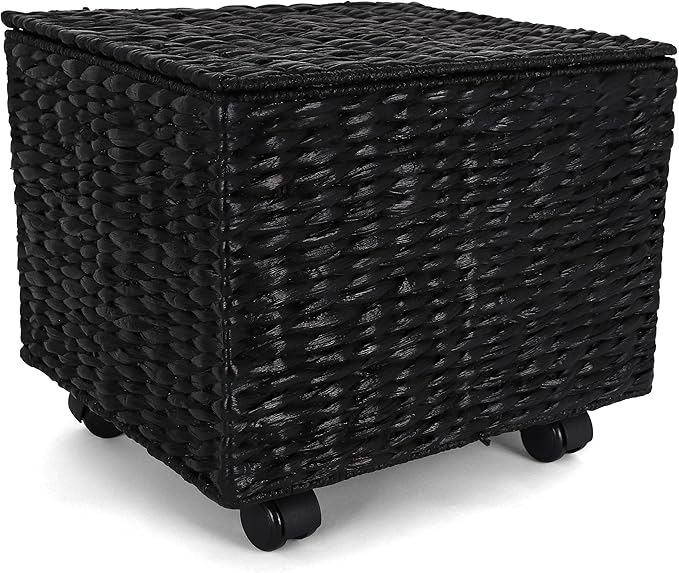 Rutledge &amp King File Cabinet Seagrass Cabinet with Rolling Casters Hanging File Organizer for Home and Office Black (14 x 15 x 17 inches)