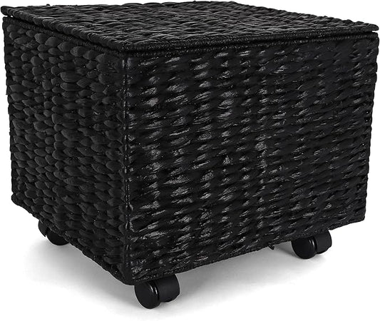 Rutledge &amp King File Cabinet Seagrass Cabinet with Rolling Casters Hanging File Organizer for Home and Office Black (14 x 15 x 17 inches)