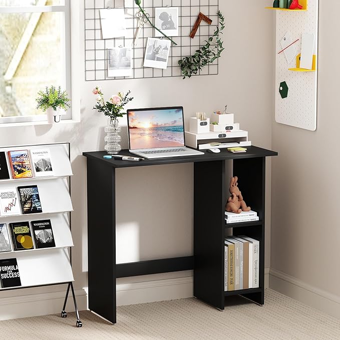 Giantex Small Desk Compact Study Writing Desk with 3-Position Adjustable Shelf Anti-Toppling Kit Modern PC Laptop Table Home Office Computer Workstation for Small Space Bedroom Dorm Black