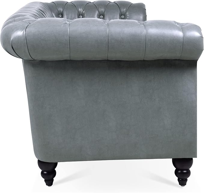 Ball &amp Cast 84 Chesterfield Leather Sofa with Channel Tufted Seat BackClassic 3 Seater Couch w/Roll Arm Nailhead Trim and UpholsteredMid Century Furniture for Living RoomBedroomOfficeGrey PU