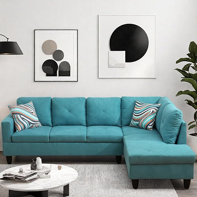 L Shaped Couch Modular Sectional Sofa with Chaise Modern Modular Sofas Furniture Sofa Couches for Living Room/Apartment/Office/Bedroom Aqua Blue