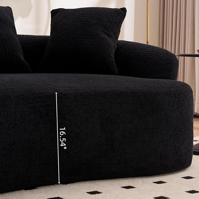 65 Curved Loveseat for Small SpacesBoneless Loveseat SofaWood Grain Chenille Fabric No Installation Requirement Curved Sofa Couch for ApartmentLiving RoomOffice (Black65)