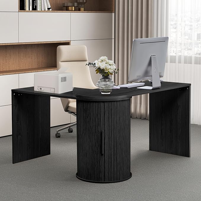 Home Office Desk L Shaped 51-Inch Small Space Modern Office Computer PC Desk with Storage File Cabinet and Reversible Tabletop Corner Work Table for ExecutiveStudyWriting - Black