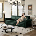 KEIKI 94 Faux Leather Chesterfield Sofa Rolled Arm 3 Seater Pull-Out Sofa Bed King-Sized Sleeper Sofa Upholstered Faux Leather Couch for Living Room Forest Green