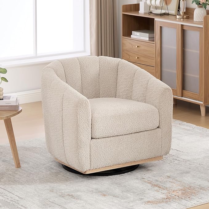 Swivel Accent ChairModern Barrel Chair with 360° RotationChenille Fabric UpholsteryFoam Cushion &amp Pocket Spring SeatSturdy Round BaseCozy Pumpkin Armchair for Living Room Bedroom OfficeWheat