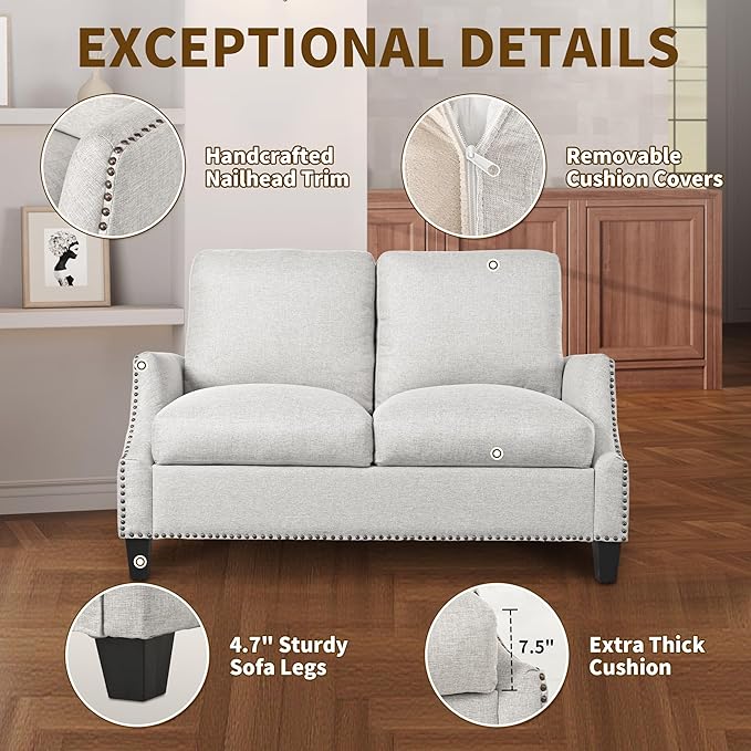 3 Piece 6-Seater Living Room Sofa Set Modern Upholstered 3-Seater Sofa Loveseat &amp Armchair Handmade Nailhead Trim Ergonomic Deep-Seat Couch for Living Room Bedroom Apartment Beige