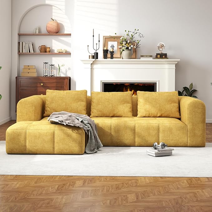105 Modular Sectional Sofa Boneless couch for Living Room Cloud Sectional Couch with Deep Seat L-Shape Sofa Upholstered Couches for Living Room Bedroom No Assembly Required Yellow (Slub Fabric)