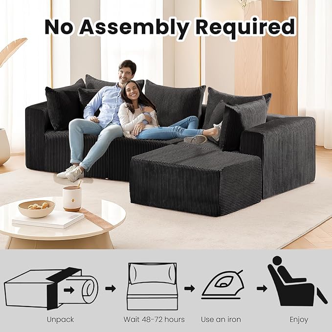 Cloud Sectional Couch with L-Shape ChaiseModular Sofa with Deep Seat Reversible Ottoman 4 Seat DIY Combination Sectional Couches for for Living Room Bedroom
