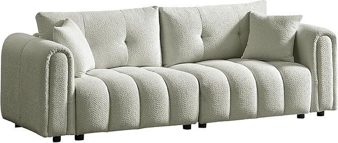 91.5 Sofa Couch w/Medium Firm Seat Cushion Tufted Back and Deep Seats &amp Chenille Fabric 3 Seater Couch Sofa for Living Room Apartment Lounge Office (Light Green)