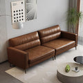 Mid-Century 3-Seater Faux Leather Sofa with Removable Backrest and Cushions Vintage Modern Lounge Couch for Office Apartment Living Room Bedroom with Sturdy Metal Legs - 86.61 Inches Brown