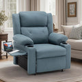 Aklaus Recliner Chair with Foldable Side Table Massage and Heat Reclining Chair Home Theater Seating Reclining Sofa with Side Pockets Cup Holders for Living Room BedroomBlue