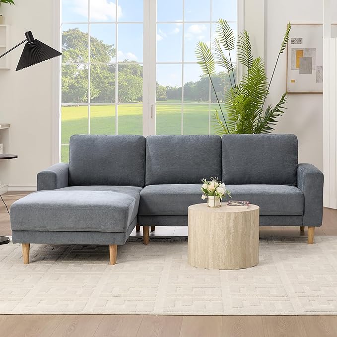 Tbfit 84 L-Shaped Sectional Sofa Comfy Upholstered Couch with Chaise Modern Fabric Living Room Furniture for Home Office Gray