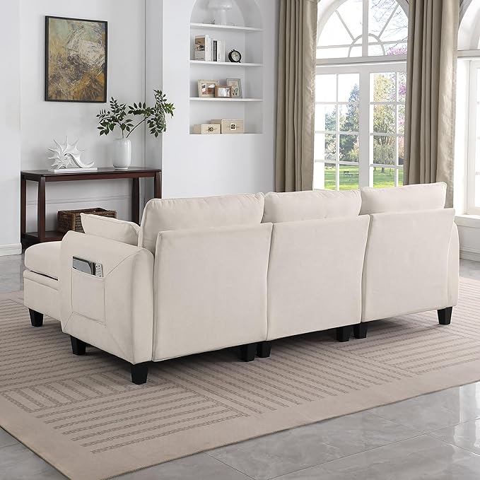 Sectional Sofa for Living Room L Shaped Chenille Fabric Couch with Storage Chaise Solid Eucalyptus Wood Frame Comfortable Cushions Modern Sectional Couch