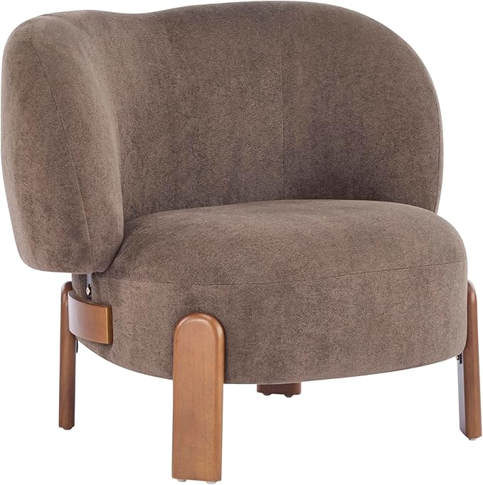 Christopher Knight Home Lily Solid Wood Wingback Accent Chair Fabric Upholstered Club Chair Curved Backrest Single Sofa Comfy Reading Lounge Chair for Living Room Soft Cushion Seating Dark Brown