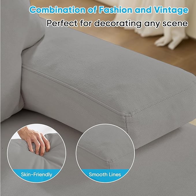 Mjkone 110 Width Sectional Couches with Chaises for Living Room U Shaped Cloud Sofa Couch with Ice Velvet Fabric Minimalist 4 Seater Sofa Set Living Room Sets Furniture for Home Office Light Grey