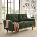 65 W Green Loveseat Sofa Mid Century Modern Love Seat Couches for Living Room Button Tufted Upholstered Small Couch for Bedroom Wood Legs and Easy to Install Love Seats Furniture (Dark Green)