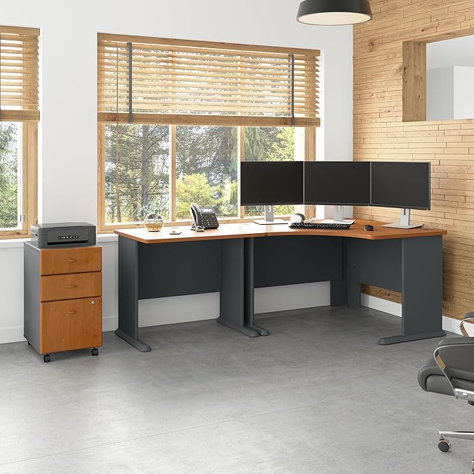 Bush Business Furniture Series A 48W Corner Desk in Natural Cherry and Slate