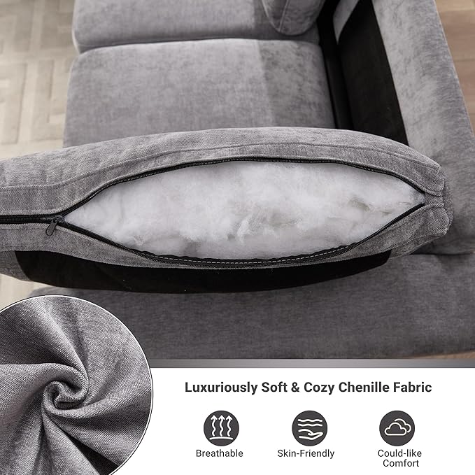 Tbfit 84 L-Shaped Sectional Sofa Comfy Upholstered Couch with Chaise Modern Fabric Living Room Furniture for Home Office Light Gray