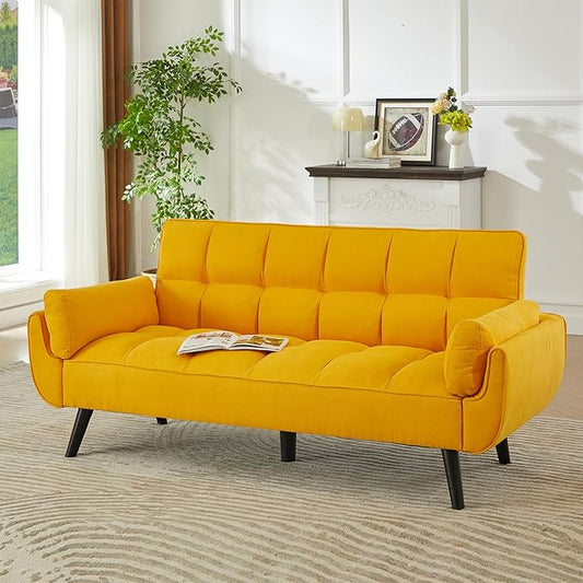 Sofa Couch for Living Room 74.8 Linen Tufted Modern Comfy Couch with Pillow-Top Armrest 3 Seater Upholstered Sofa for Small Spaces Office Apartment Golden Yellow
