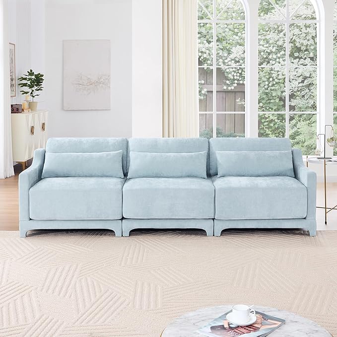 Livavege 105.9 Modular Sectional Sofa Couches for Living Room Modern Comfy 3 Seater Couch with Thick Cushions &amp Solid Wood Frame Upholstered Chenille Deep Seat Sofas for Bedroom Apartment Blu